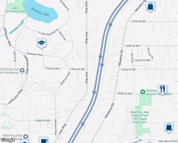 map of restaurants, bars, coffee shops, grocery stores, and more near 14311 Ash Way in Lynnwood