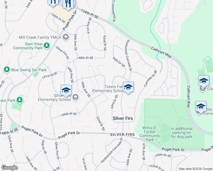 map of restaurants, bars, coffee shops, grocery stores, and more near 14219 62nd Drive Southeast in Everett