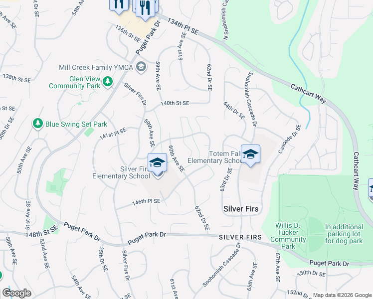 map of restaurants, bars, coffee shops, grocery stores, and more near 14231 61st Avenue Southeast in Everett