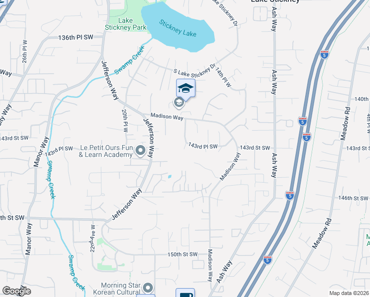 map of restaurants, bars, coffee shops, grocery stores, and more near 1518 143rd Place Southwest in Lynnwood