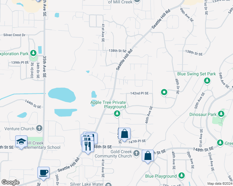 map of restaurants, bars, coffee shops, grocery stores, and more near 4226 143rd Street Southeast in Snohomish