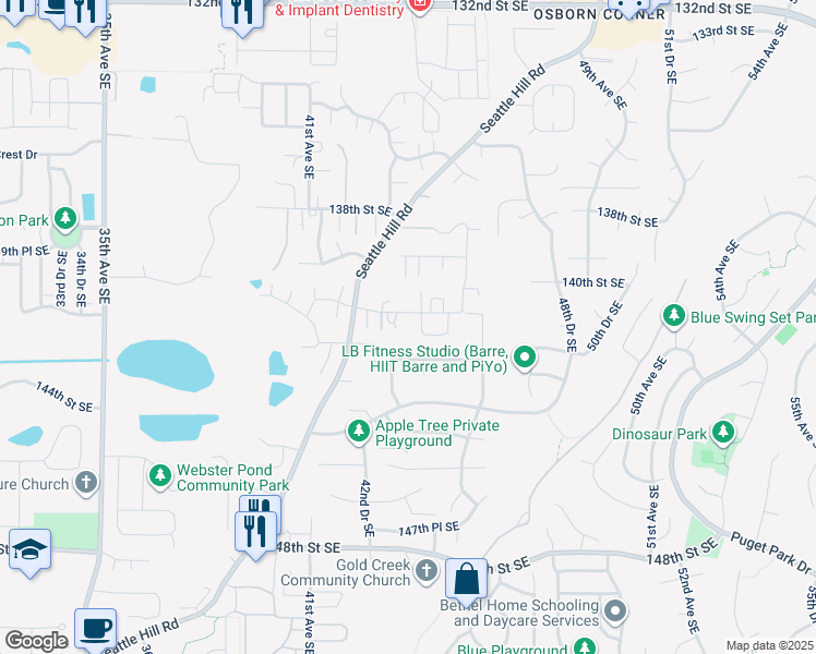 map of restaurants, bars, coffee shops, grocery stores, and more near 4328 141st Street Southeast in Snohomish