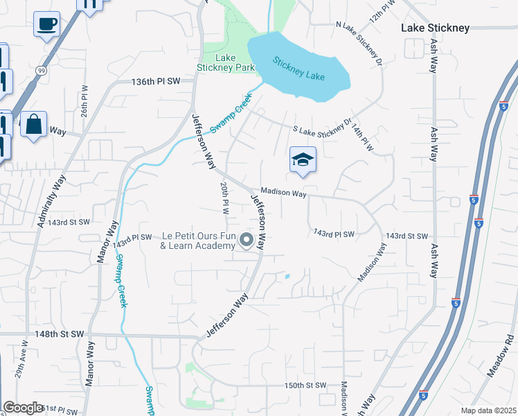 map of restaurants, bars, coffee shops, grocery stores, and more near 1912 141st Place Southwest in Lynnwood