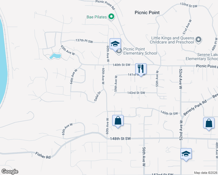 map of restaurants, bars, coffee shops, grocery stores, and more near 14205 60th Avenue West in Edmonds