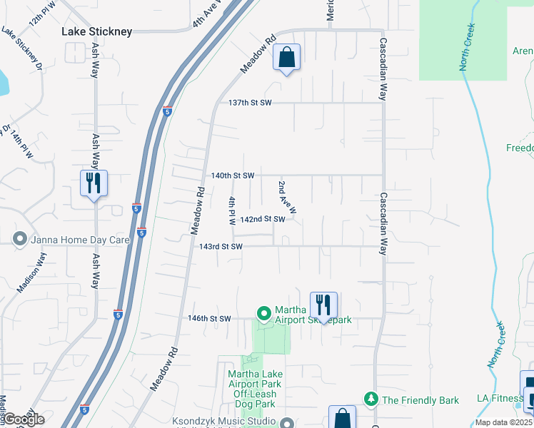 map of restaurants, bars, coffee shops, grocery stores, and more near 217 142nd Street Southwest in Everett