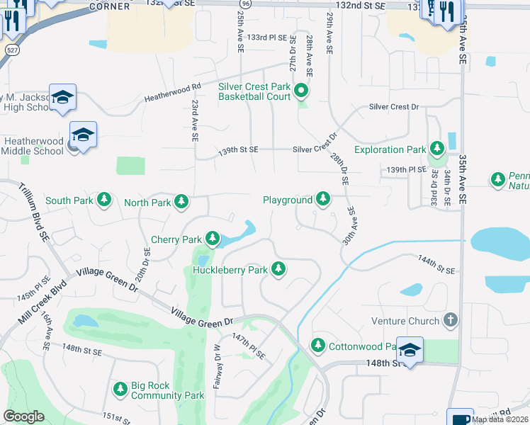 map of restaurants, bars, coffee shops, grocery stores, and more near 14112 26th Court Southeast in Mill Creek