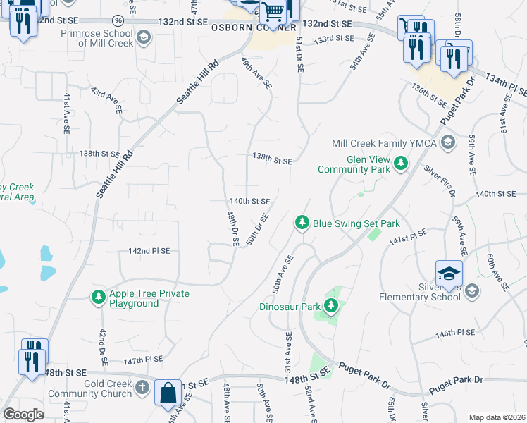 map of restaurants, bars, coffee shops, grocery stores, and more near 14012 50th Drive Southeast in Snohomish