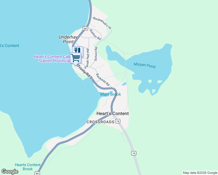 map of restaurants, bars, coffee shops, grocery stores, and more near 148 Newfoundland and Labrador 80 in Heart's Content