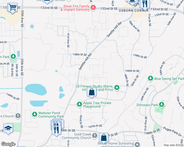 map of restaurants, bars, coffee shops, grocery stores, and more near 4328 141st Street Southeast in Snohomish