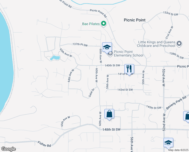 map of restaurants, bars, coffee shops, grocery stores, and more near 14025 61st Place West in Edmonds