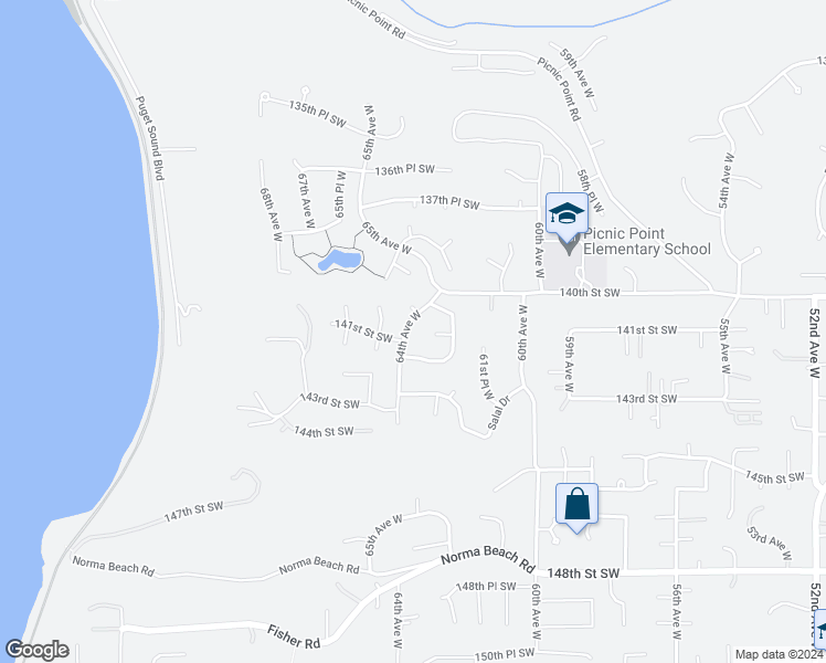 map of restaurants, bars, coffee shops, grocery stores, and more near 14105 64th Avenue West in Edmonds