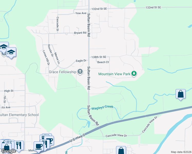 map of restaurants, bars, coffee shops, grocery stores, and more near 32316 139th Place Southeast in Sultan