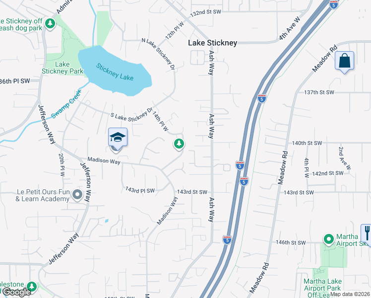 map of restaurants, bars, coffee shops, grocery stores, and more near 15021 12th Place W in Lynnwood