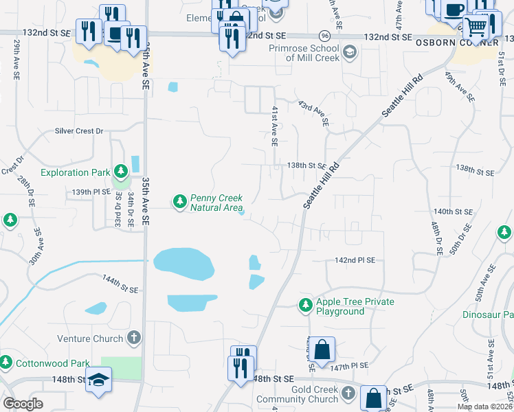 map of restaurants, bars, coffee shops, grocery stores, and more near 4014 139th Place Southeast in Mill Creek