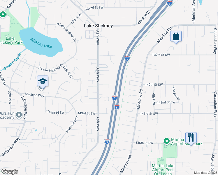 map of restaurants, bars, coffee shops, grocery stores, and more near 14003 9th Place West in Lynnwood