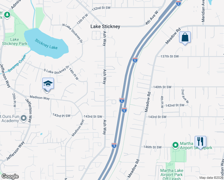 map of restaurants, bars, coffee shops, grocery stores, and more near 14011 Ash Way in Lynnwood