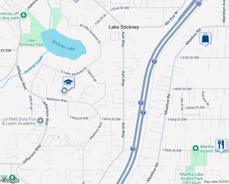 map of restaurants, bars, coffee shops, grocery stores, and more near 14006 Ash Way in Lynnwood