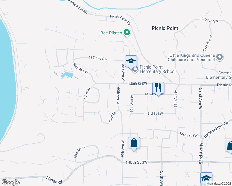 map of restaurants, bars, coffee shops, grocery stores, and more near 14025 61st Place West in Edmonds