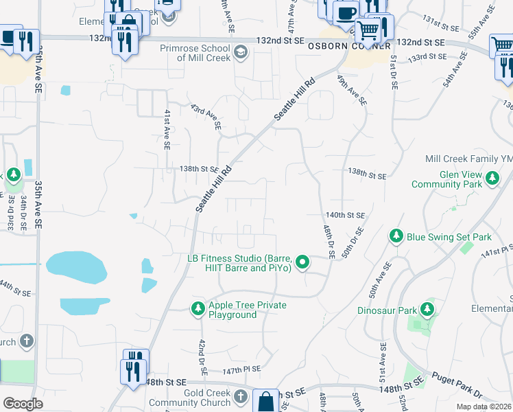 map of restaurants, bars, coffee shops, grocery stores, and more near 4502 139th Place Southeast in Snohomish