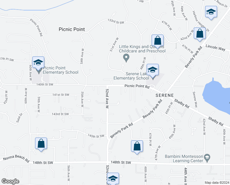 map of restaurants, bars, coffee shops, grocery stores, and more near 5112 Picnic Point Road in Edmonds