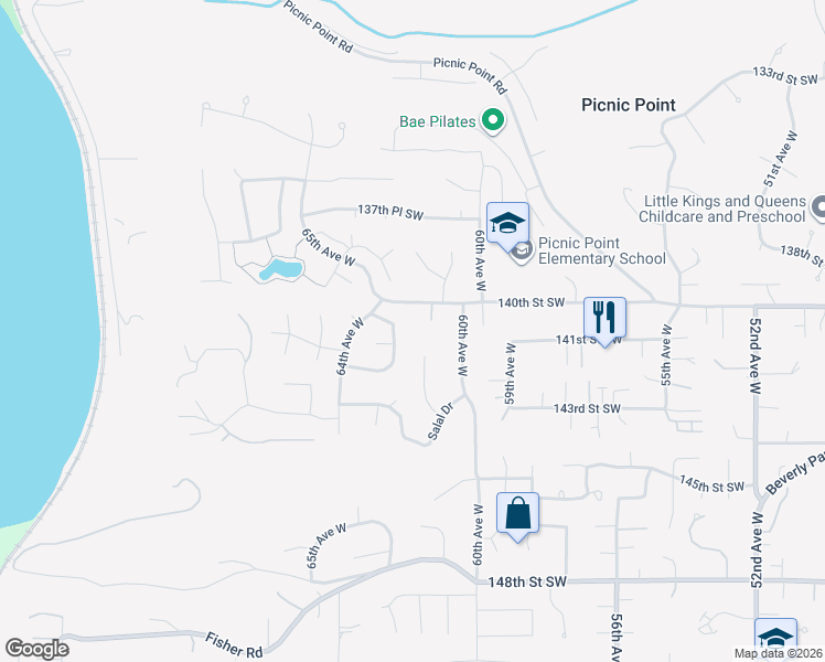 map of restaurants, bars, coffee shops, grocery stores, and more near 14026 61st Place West in Edmonds