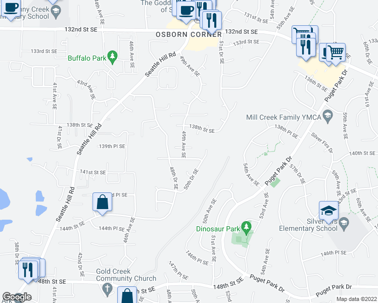 map of restaurants, bars, coffee shops, grocery stores, and more near 4910 139th Place Southeast in Snohomish