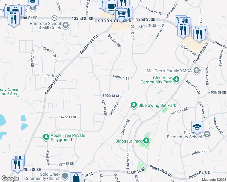 map of restaurants, bars, coffee shops, grocery stores, and more near 4906 139th Place Southeast in Snohomish