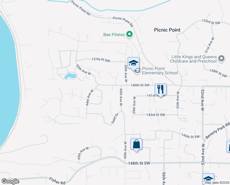 map of restaurants, bars, coffee shops, grocery stores, and more near 14025 61st Place West in Edmonds
