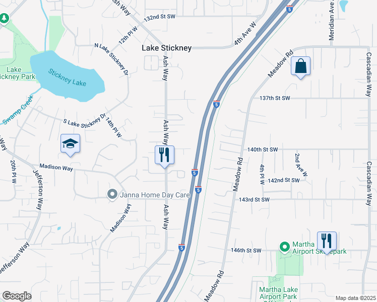map of restaurants, bars, coffee shops, grocery stores, and more near 14003 9th Place West in Lynnwood