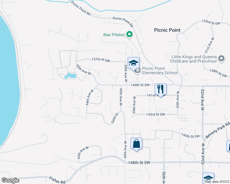 map of restaurants, bars, coffee shops, grocery stores, and more near 14025 61st Place West in Edmonds