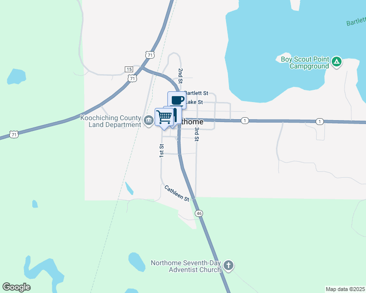 map of restaurants, bars, coffee shops, grocery stores, and more near 12254 2nd Street in Northome
