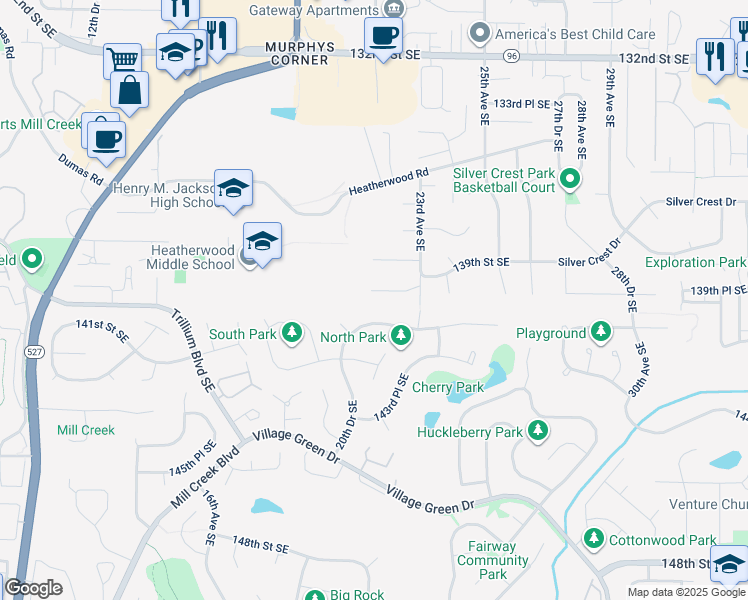map of restaurants, bars, coffee shops, grocery stores, and more near 2116 139th Place Southeast in Mill Creek