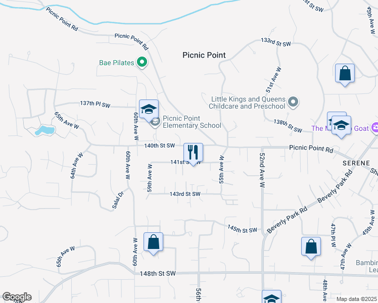 map of restaurants, bars, coffee shops, grocery stores, and more near 5619 141st Street Southwest in Edmonds