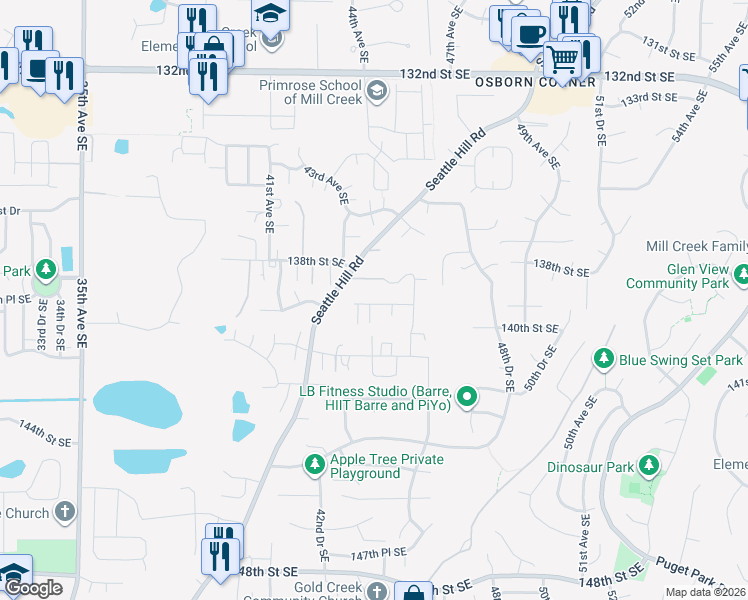 map of restaurants, bars, coffee shops, grocery stores, and more near 4409 139th Place Southeast in Snohomish