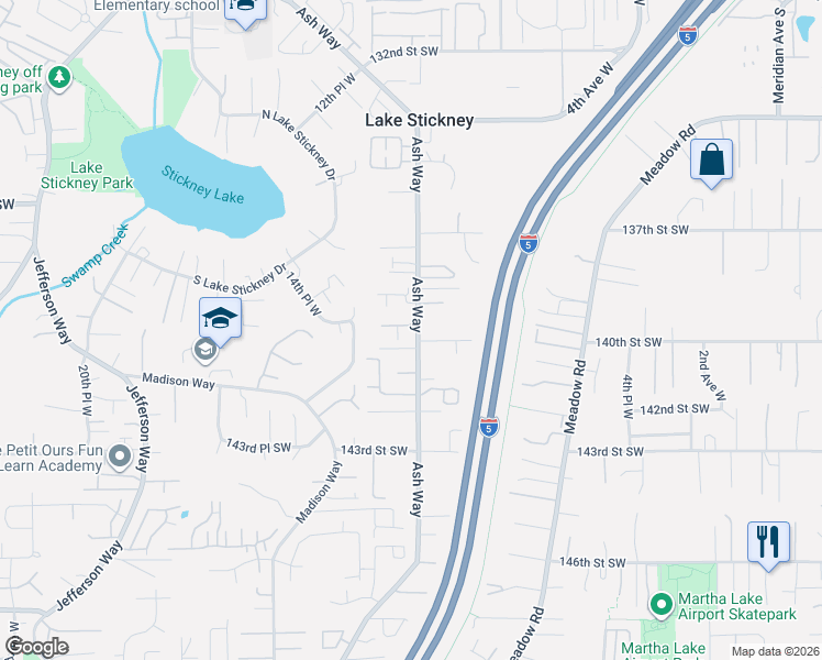 map of restaurants, bars, coffee shops, grocery stores, and more near 14011 Ash Way in Lynnwood