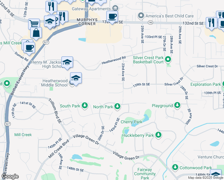 map of restaurants, bars, coffee shops, grocery stores, and more near 2116 139th Place Southeast in Mill Creek
