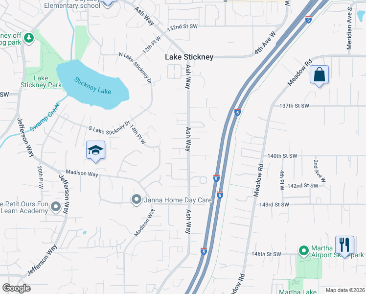 map of restaurants, bars, coffee shops, grocery stores, and more near 14006 Ash Way in Lynnwood