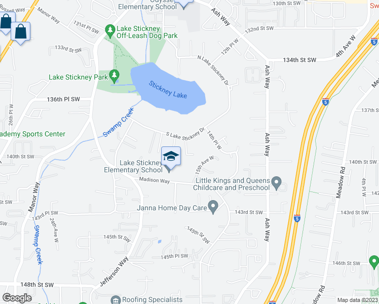 map of restaurants, bars, coffee shops, grocery stores, and more near 13909 15th Place West in Lynnwood