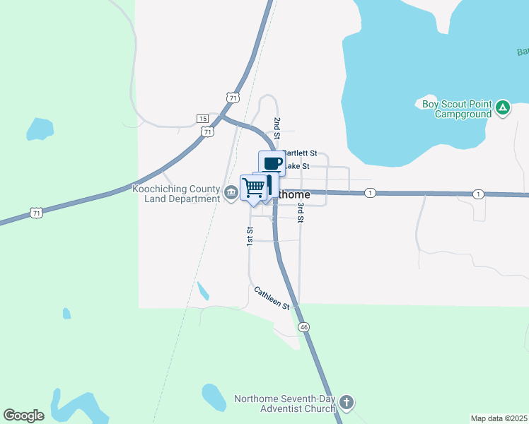 map of restaurants, bars, coffee shops, grocery stores, and more near 12249 2nd Street in Northome