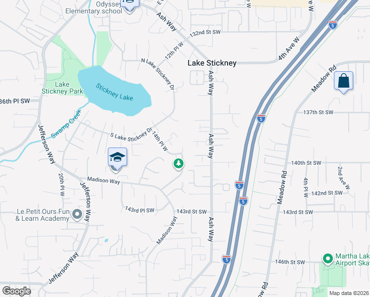 map of restaurants, bars, coffee shops, grocery stores, and more near 1224 138th Place Southwest in Lynnwood