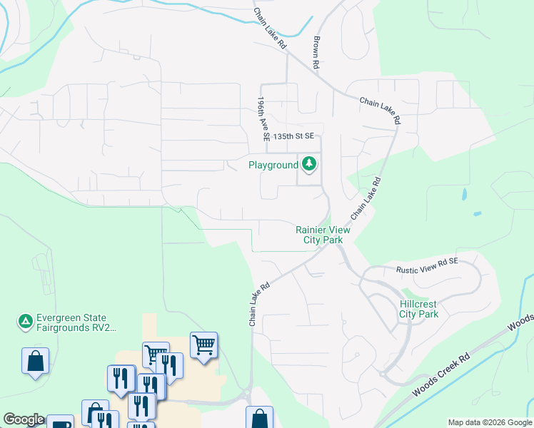 map of restaurants, bars, coffee shops, grocery stores, and more near 19609 Rainier View Road Southeast in Monroe