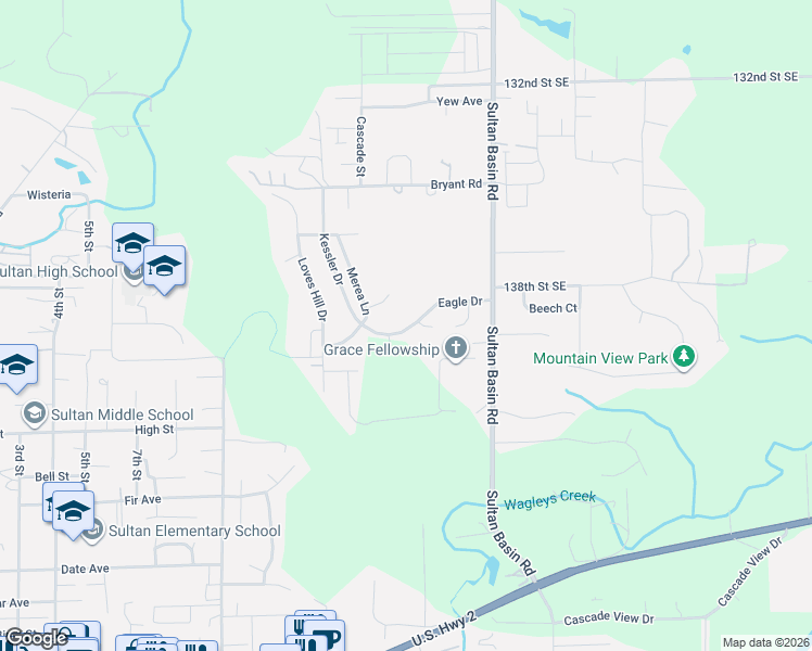 map of restaurants, bars, coffee shops, grocery stores, and more near 1014 Merea Lane in Sultan