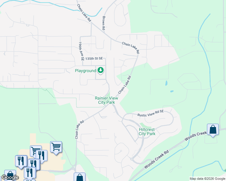 map of restaurants, bars, coffee shops, grocery stores, and more near 13802 Chain Lake Road in Monroe