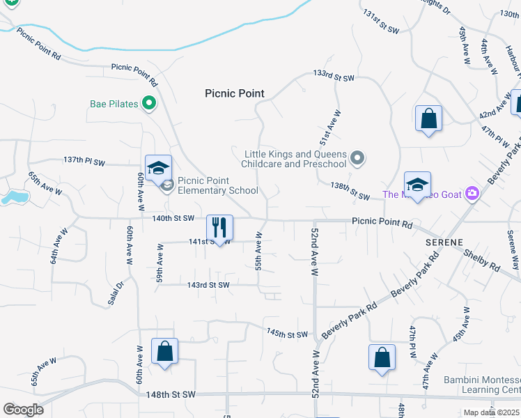 map of restaurants, bars, coffee shops, grocery stores, and more near 13920 54th Avenue West in Edmonds