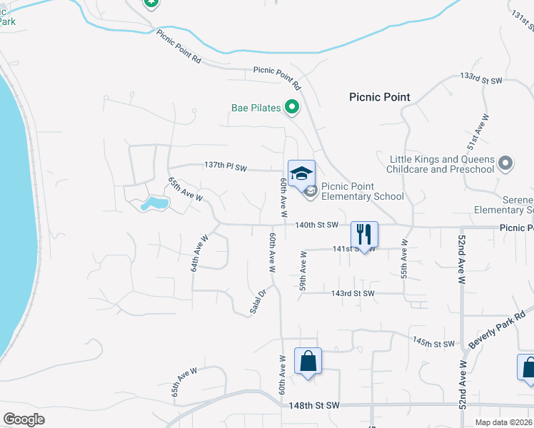 map of restaurants, bars, coffee shops, grocery stores, and more near 6105 139th Place Southwest in Edmonds