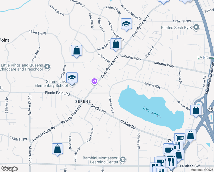 map of restaurants, bars, coffee shops, grocery stores, and more near 4315 Serene Way in Lynnwood