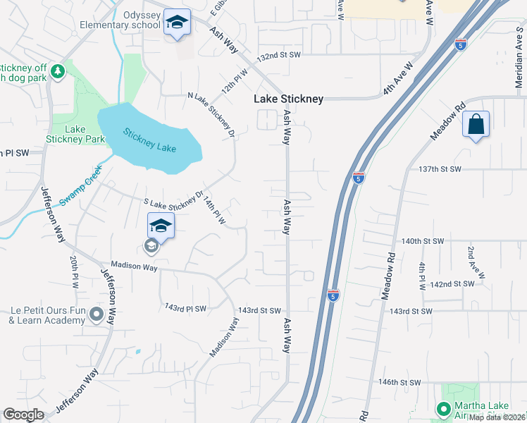 map of restaurants, bars, coffee shops, grocery stores, and more near 13806 Ash Way in Everett