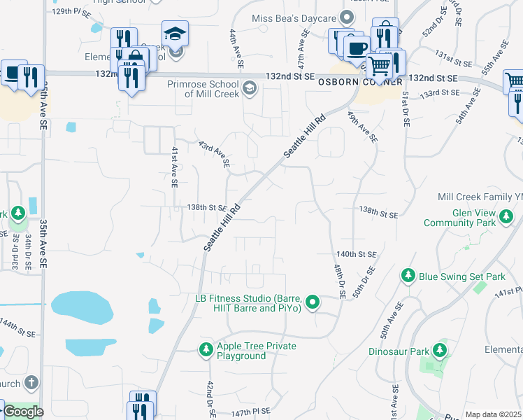 map of restaurants, bars, coffee shops, grocery stores, and more near 4509 138th Place Southeast in Snohomish