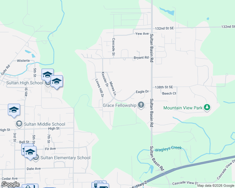 map of restaurants, bars, coffee shops, grocery stores, and more near 1014 Merea Lane in Sultan