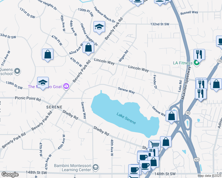 map of restaurants, bars, coffee shops, grocery stores, and more near 4002 Serene Way in Lynnwood